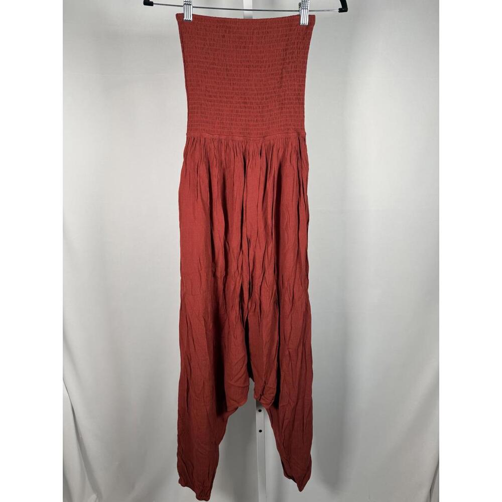 NWT Halara Strapless Smocked Tube Top Harem Jumpsuit Red Size XS - Picture 2 of 6